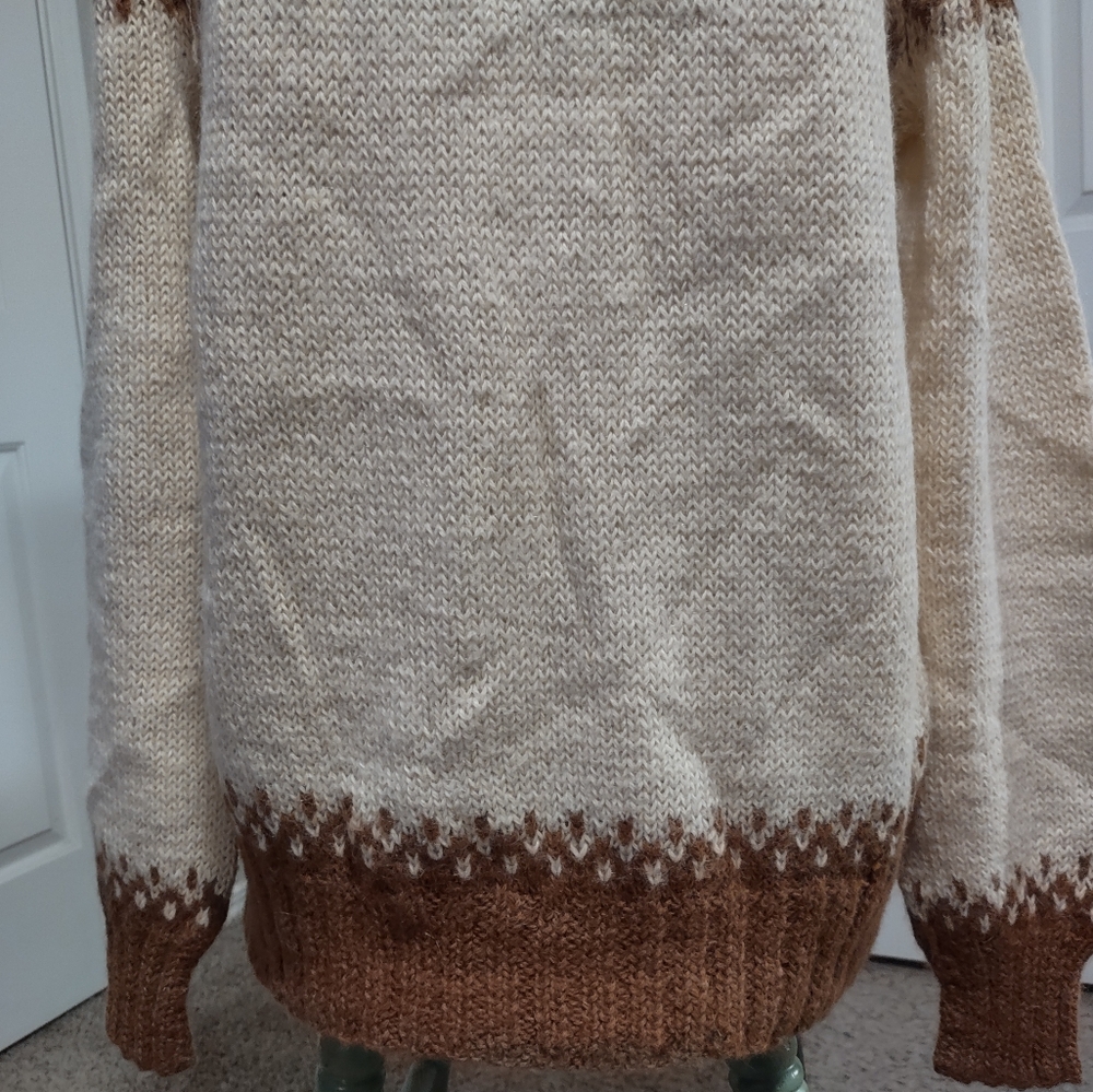 Vintage Handmade Andean Imports 100% Alpaca Wool Beige/Brown Sweater Size M - Picture 4 of 9